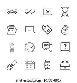 Premium outline set of icons containing watch, clock, masquerade, calendar, london, hand, schedule, book, construction. Simple, modern flat vector illustration for mobile app, website or desktop app