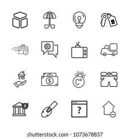 Premium outline set of icons containing removal, rent, internet, banking, estate, door, apartment, light, fahrenheit. Simple, modern flat vector illustration for mobile app, website or desktop app
