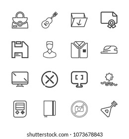 Premium outline set of icons containing laptop, rubbish, cancel, object, garbage, no, digital, paper, musical, sign, web. Simple, modern flat vector illustration for mobile app, website or desktop app