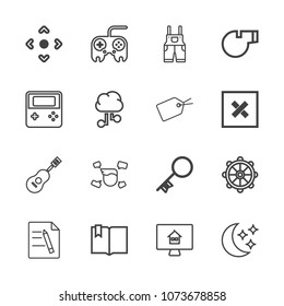 Premium outline set of icons containing ship, guitar, nautical, business, musical, sound, boy, uniform, arrow, open, sky. Simple, modern flat vector illustration for mobile app, website or desktop app