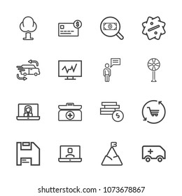 Premium outline set of icons containing rescue, nature, sale, money, kit, environment, web, fast, medical, retail, aid. Simple, modern flat vector illustration for mobile app, website or desktop app