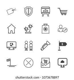 Premium outline set of icons containing shield, bill, building, protection, jazz, blue, template, web, house, business. Simple, modern flat vector illustration for mobile app, website or desktop app