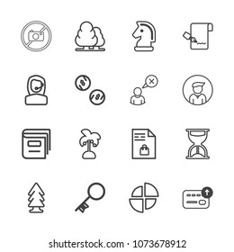 Premium outline set of icons containing forest, tropical, nature, headset, graph, education, timer, business, hour, sand. Simple, modern flat vector illustration for mobile app, website or desktop app