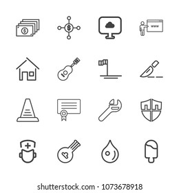Premium outline set of icons containing abstract, template, step, ladder, concept, certificate, dessert, musical, money. Simple, modern flat vector illustration for mobile app, website or desktop app