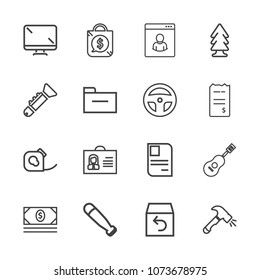 Premium outline set of icons containing female, sport, display, tag, bag, bat, internet, baseball, profile, shovel, box. Simple, modern flat vector illustration for mobile app, website or desktop app