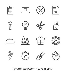 Premium outline set of icons containing direction, thermometer, shovel, landscape, box, pin, holiday, stop, profile, no. Simple, modern flat vector illustration for mobile app, website or desktop app