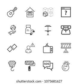 Premium outline set of icons containing drum, safety, screen, relocation, paint, business, food, roll, temperature, cart. Simple, modern flat vector illustration for mobile app, website or desktop app