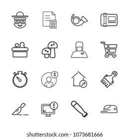 Premium outline set of icons containing surgery, hat, stationary, doctor, warning, bugle, cap, baseball, business, sport. Simple, modern flat vector illustration for mobile app, website or desktop app