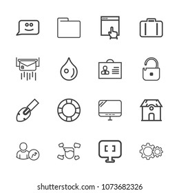 Premium outline set of icons containing file, liquid, architecture, face, action, house, post, water, male, estate, chat. Simple, modern flat vector illustration for mobile app, website or desktop app