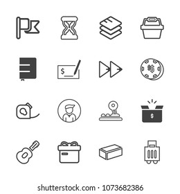 Premium outline set of icons containing web, white, box, musical, package, material, sand, building, america, flag, gift. Simple, modern flat vector illustration for mobile app, website or desktop app