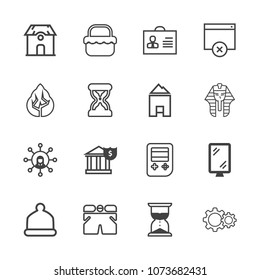 Premium outline set of icons containing park, money, communication, time, sign, internet, web, home, head, summer, clock. Simple, modern flat vector illustration for mobile app, website or desktop app