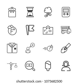 Premium outline set of icons containing concept, equipment, girl, network, shirt, saw, lady, professional, hourglass. Simple, modern flat vector illustration for mobile app, website or desktop app