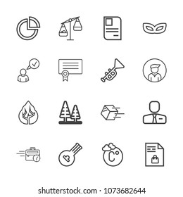 Premium outline set of icons containing delivery, sitting, string, chart, balance, fahrenheit, people, measurement, pie. Simple, modern flat vector illustration for mobile app, website or desktop app
