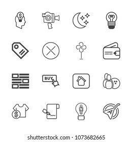 Premium outline set of icons containing newspaper, news, sky, paper, list, shop, buy, ball, web, equipment, button, folk. Simple, modern flat vector illustration for mobile app, website or desktop app