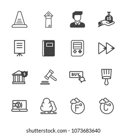 Premium outline set of icons containing fahrenheit, courthouse, banking, thermometer, business, white, sack, ladder, up. Simple, modern flat vector illustration for mobile app, website or desktop app