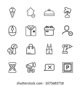 Premium outline set of icons containing transport, work, buy, record, fashion, removal, ice, home, chat, house, dessert. Simple, modern flat vector illustration for mobile app, website or desktop app