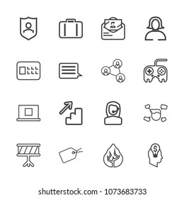 Premium outline set of icons containing up, young, downstairs, envelope, security, sound, concept, tree, music, baggage. Simple, modern flat vector illustration for mobile app, website or desktop app
