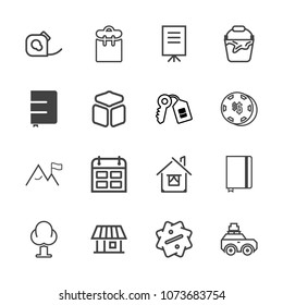 Premium outline set of icons containing business, building, people, nature, calendar, white, presentation, element, sale. Simple, modern flat vector illustration for mobile app, website or desktop app