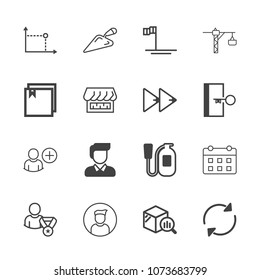 Premium outline set of icons containing male, report, reload, finance, online, time, beach, shovel, shop, geometry, file. Simple, modern flat vector illustration for mobile app, website or desktop app