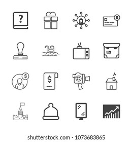 Premium outline set of icons containing fashion, tower, technology, accounting, pen, white, sign, home, architecture. Simple, modern flat vector illustration for mobile app, website or desktop app