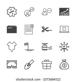 Premium outline set of icons containing shovel, discount, air, aviation, display, equipment, cute, template, delete, box. Simple, modern flat vector illustration for mobile app, website or desktop app