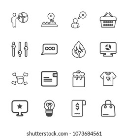 Premium outline set of icons containing person, male, shop, cancel, dollar, business, man, online, professional, bulb. Simple, modern flat vector illustration for mobile app, website or desktop app
