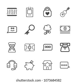 Premium outline set of icons containing sign, label, bank, hour, football, stadium, style, pitch, coin, communication. Simple, modern flat vector illustration for mobile app, website or desktop app