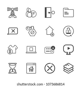 Premium outline set of icons containing folder, internet, paper, station, music, office, communication, business, sack. Simple, modern flat vector illustration for mobile app, website or desktop app
