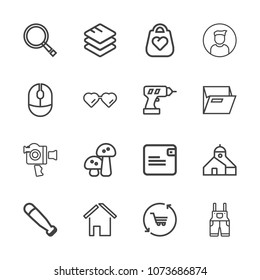 Premium outline set of icons containing object, edible, house, search, business, film, mushroom, handle, food, internet. Simple, modern flat vector illustration for mobile app, website or desktop app