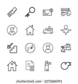 Premium outline set of icons containing lighthouse, business, referee, key, balance, property, financial, estate, ocean. Simple, modern flat vector illustration for mobile app, website or desktop app