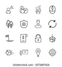 Premium outline set of icons containing sign, travel, security, success, online, nature, device, ocean, computer, forest. Simple, modern flat vector illustration for mobile app, website or desktop app