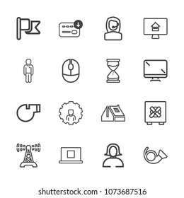 Premium outline set of icons containing finance, account, house, trumpet, safe, online, internet, nation, musical, call. Simple, modern flat vector illustration for mobile app, website or desktop app