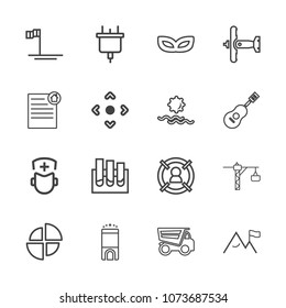 Premium outline set of icons containing masquerade, medical, truck, tipper, medicine, saw, plane, customer, blue, luxury. Simple, modern flat vector illustration for mobile app, website or desktop app