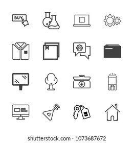 Premium outline set of icons containing equipment, website, hotel, architecture, luxury, estate, building, action, kit. Simple, modern flat vector illustration for mobile app, website or desktop app