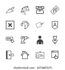 Premium outline set of icons containing floral, blossom, door, work, communication, white, man, telephone, exit, mouse. Simple, modern flat vector illustration for mobile app, website or desktop app