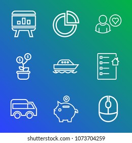 Premium outline set of icons containing graphic, left, information, graph, technology, template, highway, presentation. Simple, modern flat vector illustration for mobile app, website or desktop app