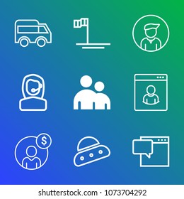 Premium outline set of icons containing accounting, finance, human, bubble, transportation, financial, nature, center. Simple, modern flat vector illustration for mobile app, website or desktop app