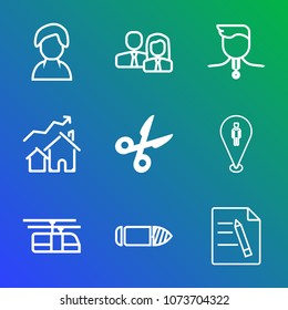 Premium outline set of icons containing map, medal, business, location, human, military, company, social, staff, work. Simple, modern flat vector illustration for mobile app, website or desktop app