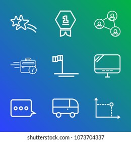 Premium outline set of icons containing baja, message, cutout, win, sign, holiday, backdrop, bus, office, sitting, ocean. Simple, modern flat vector illustration for mobile app, website or desktop app