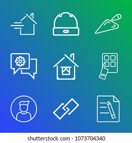 Premium outline set of icons containing real, paper, shovel, construction, concept, screwdriver, tool, document, male. Simple, modern flat vector illustration for mobile app, website or desktop app