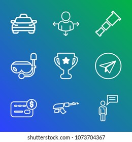 Premium outline set of icons containing achievement, award, space, night, map, money, sign, business, telescope, road. Simple, modern flat vector illustration for mobile app, website or desktop app