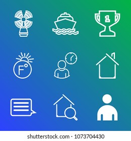 Premium outline set of icons containing business, ocean, marine, first, thermometer, boy, speed, yacht, seamark, male. Simple, modern flat vector illustration for mobile app, website or desktop app