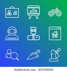 Premium outline set of icons containing house, technology, sport, real, infographic, estate, person, bicycle, girl, bike. Simple, modern flat vector illustration for mobile app, website or desktop app