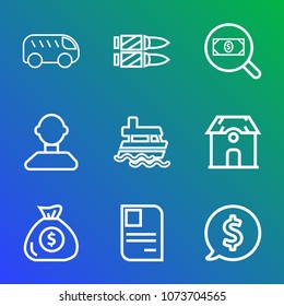 Premium outline set of icons containing business, left, traffic, horizontal, military, circle, sea, ocean, car, move, id. Simple, modern flat vector illustration for mobile app, website or desktop app
