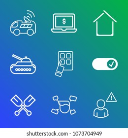 Premium outline set of icons containing map, estate, home, architecture, gps, gun, alarm, technology, modern, real, man. Simple, modern flat vector illustration for mobile app, website or desktop app