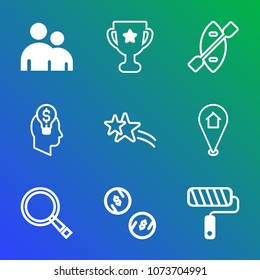 Premium outline set of icons containing paint, champion, place, body, boat, rowing, oar, business, finance, shiny, man. Simple, modern flat vector illustration for mobile app, website or desktop app