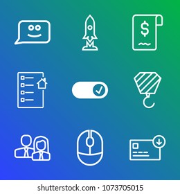 Premium outline set of icons containing logo, happy, staff, estate, agent, mouse, rocket, investment, sign, shuttle, bag. Simple, modern flat vector illustration for mobile app, website or desktop app