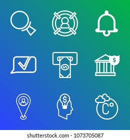 Premium outline set of icons containing management, look, marketing, call, credit, customer, web, market, temperature. Simple, modern flat vector illustration for mobile app, website or desktop app