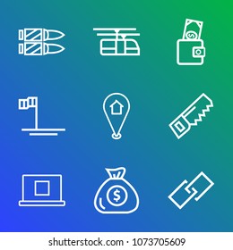 Premium outline set of icons containing military, transportation, war, web, modern, weapon, mexico, finance, cable, army. Simple, modern flat vector illustration for mobile app, website or desktop app