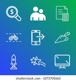 Premium outline set of icons containing transportation, body, falling, man, web, person, business, human, phone, find. Simple, modern flat vector illustration for mobile app, website or desktop app